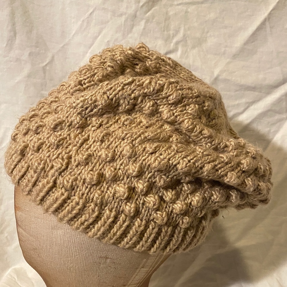 By English Village Fall/Winter Beanie Hat for Women Tan Chunky Knit